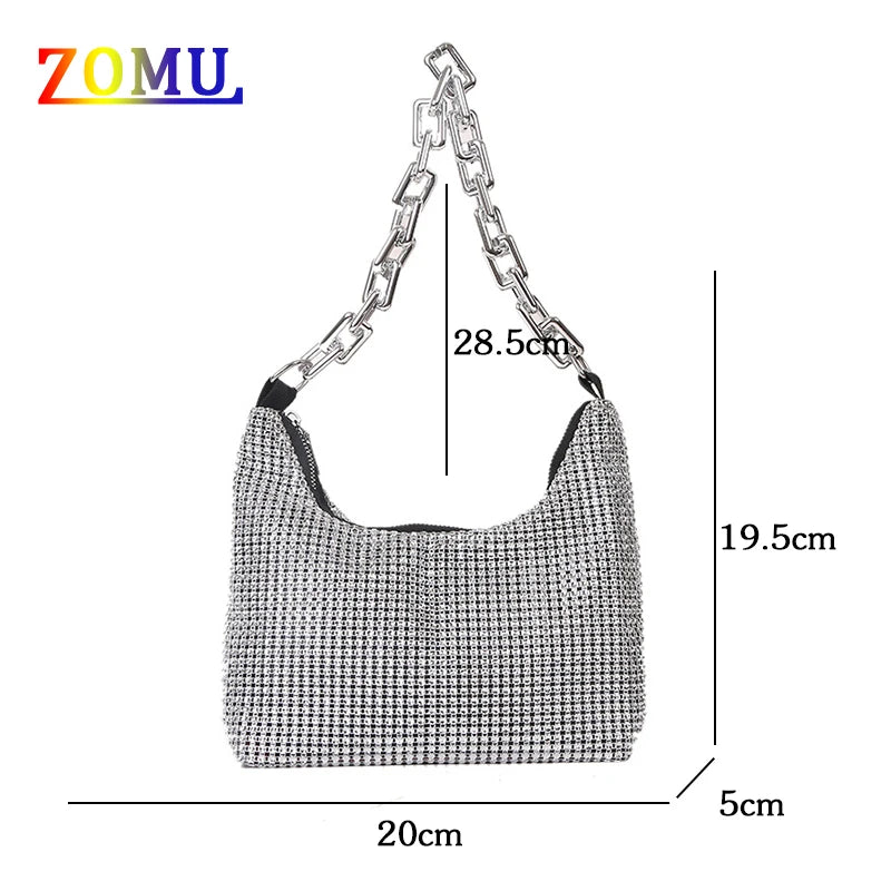 ZOMU Full Rhinestone Shoulder Bag PU Messenger Bag Ladies Tote Bag