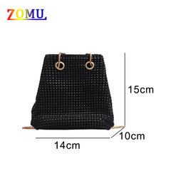 ZOMU Rhinestone Shoulder Bag Chain Bucket Bag for Women