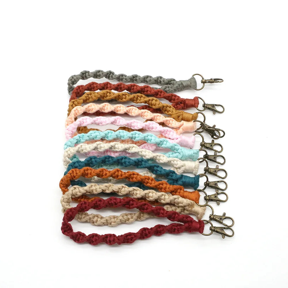 Macrame Wristlet Keychain Mom Bag Cotton Key Ring