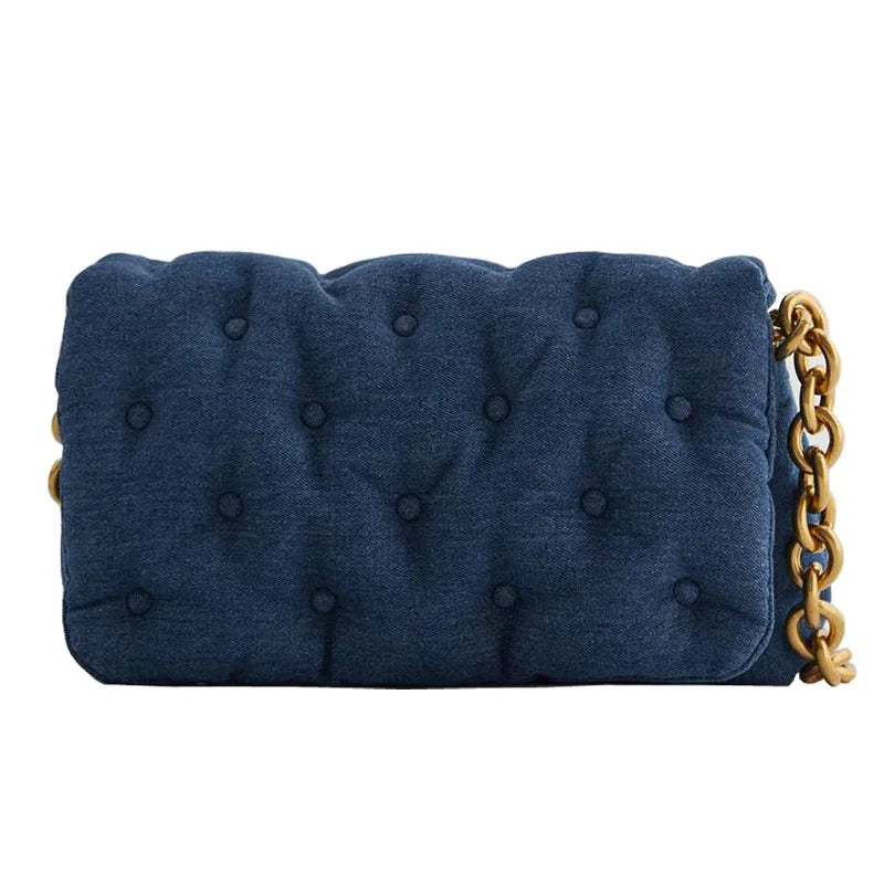 Urban Spring Denim Canvas Leather Shoulder Bag