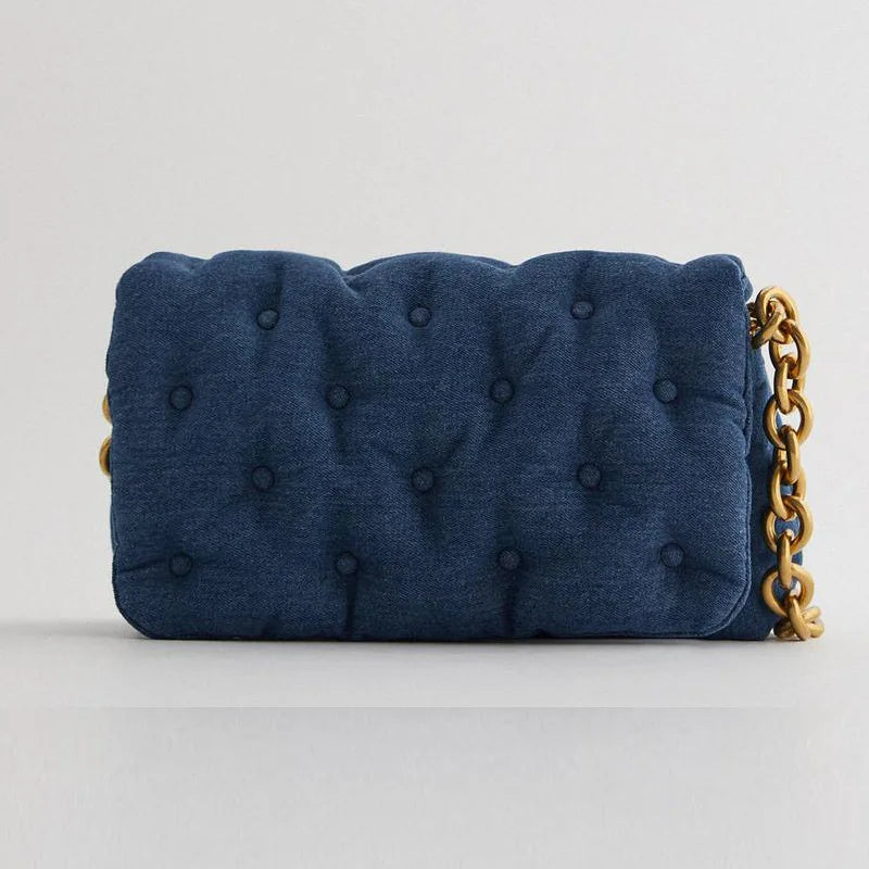 Urban Spring Denim Canvas Leather Shoulder Bag