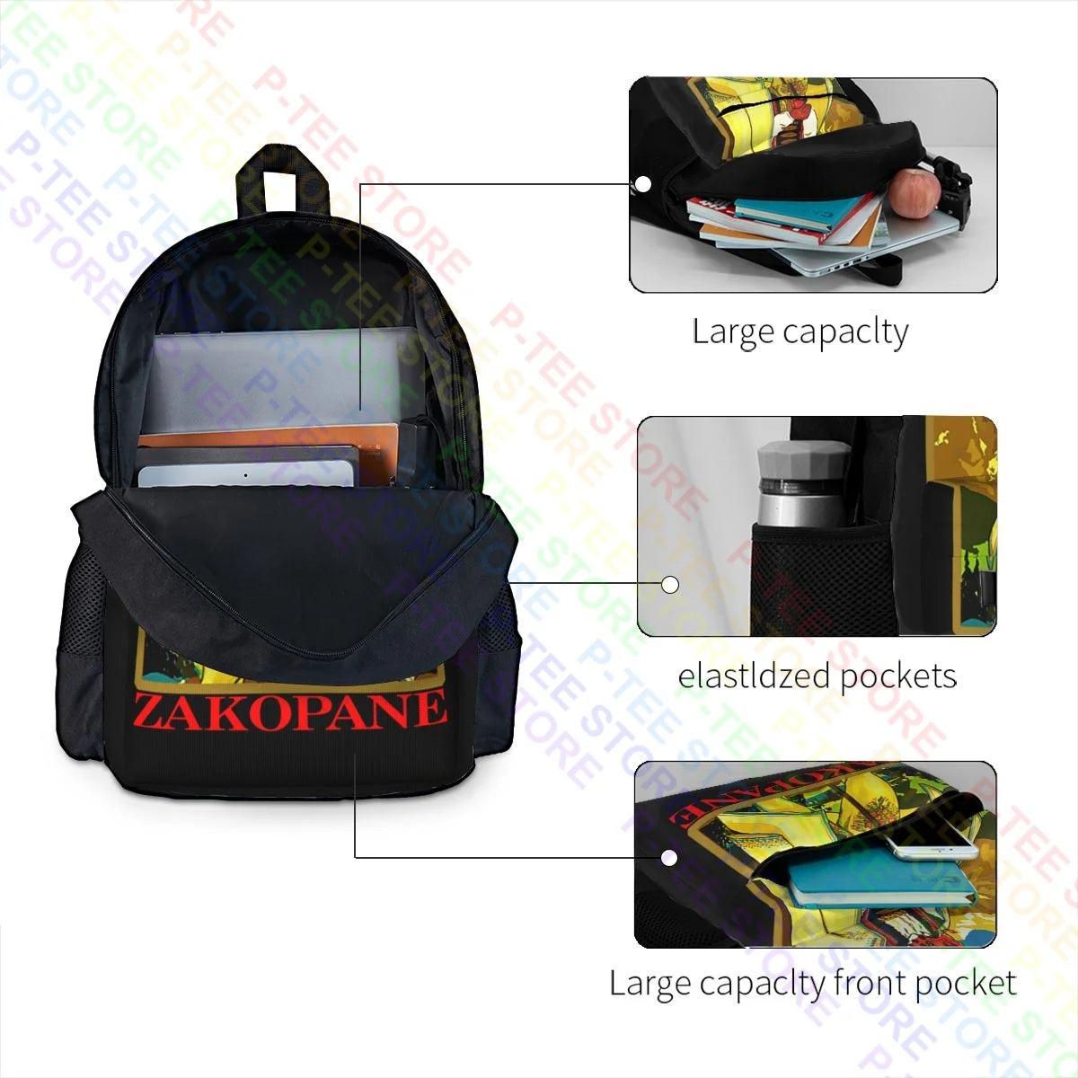 Zakopane Poland 01 Large Capacity Backpack Vintage Art Print