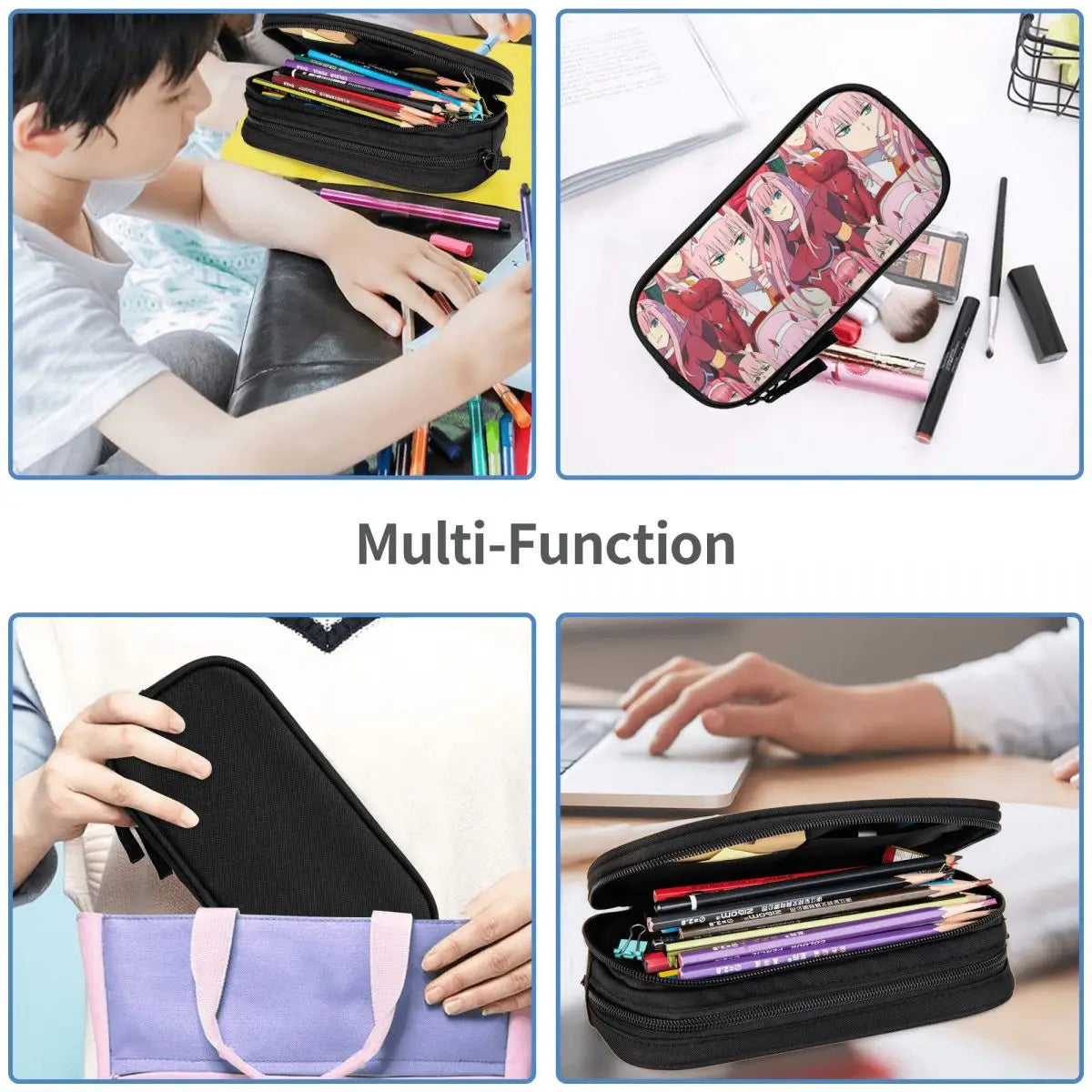 Zero Two Tribute Pattern Pen Box Student School Anime Zipper Pen Bag