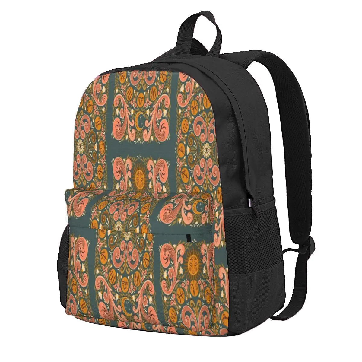 Zodiac Wheel Rosemaling Backpacks Men's & Women's Vintage Backpacks