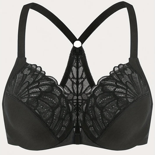 Bra Women's Lace Closure Front Racer Back Full Cover Underwire Bra