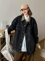 Corduroy Casual Denim Jacket with Button Flap Detail