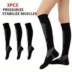 3 Pairs 20-30mmHg Compression Socks for Sports Striped Nylon Calves