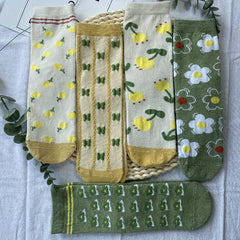 5 Pairs Floral Print Socks Comfy & Breathable Women's Stockings