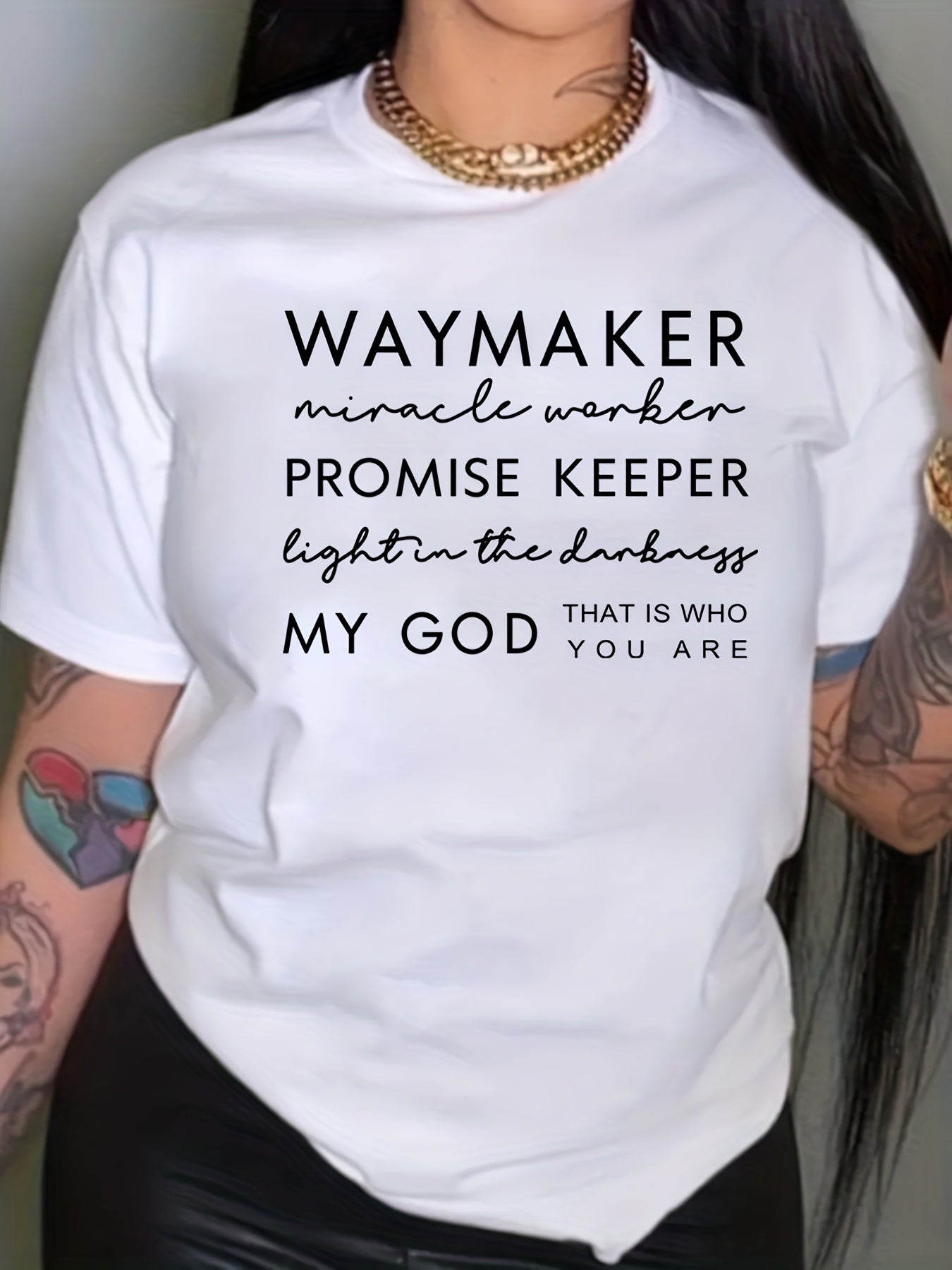 Faith Quote Print Crew Neck Graphic T shirt Short Sleeve Tee Women's Tops