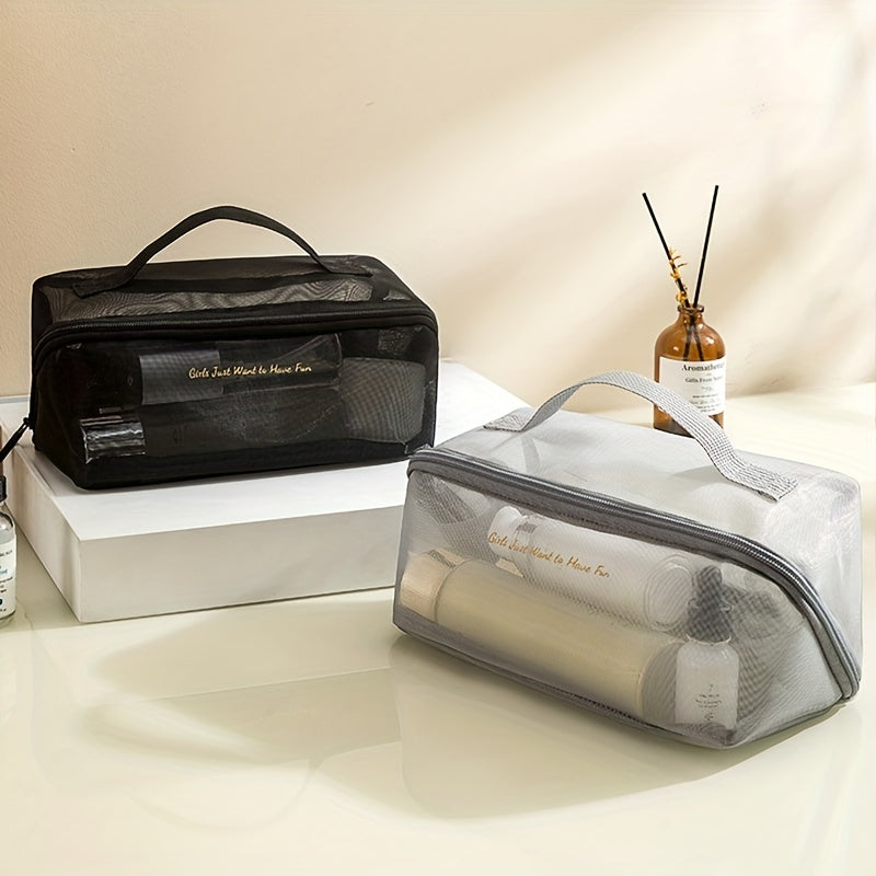 Mesh Travel Cosmetic Bag With Handle And Divider
