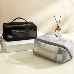 Mesh Travel Cosmetic Bag With Handle And Divider
