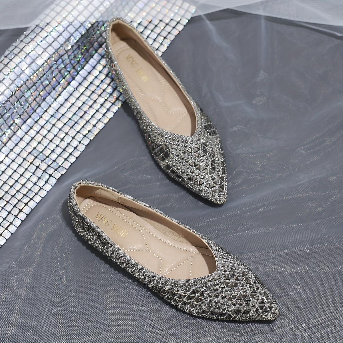 Studded Knit Ballet Flats Soft Sole Slip On Anti-Skid Shoes