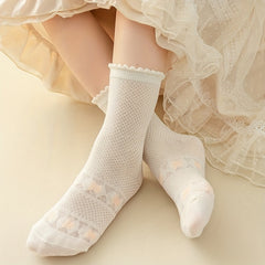 5Pairs Kids Summer Thin Mesh Breathable Lace Up Boat Socks