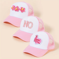 Pink Trucker Hat Flower Heart Letter Baseball Cap Mesh Sunshade Dad H