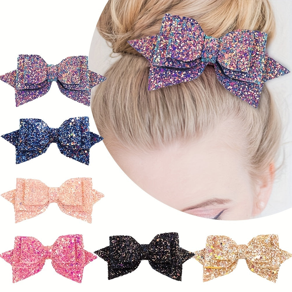 6pcs Glitter Bow Hair Clips for Baby Girls