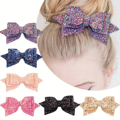 6pcs Glitter Bow Hair Clips for Baby Girls