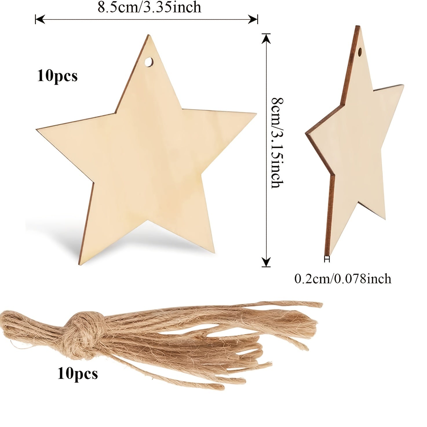 10pcs Wooden Star Christmas Tree Ornaments DIY Painting Wood Slices
