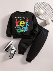 Baby Boy Set Kids Early Educational READ Letter Cartoon Graphic Top Pants Outfit