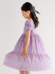 Girl's Cotton Princess Dress Puff Sleeve Crew Neck Summer Clothing