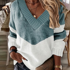 Colorblock V-Neck Sweater Long Sleeve Pullover