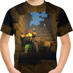 Kids Building World 3D Graphic Tee Boys Girls Casual T-Shirt