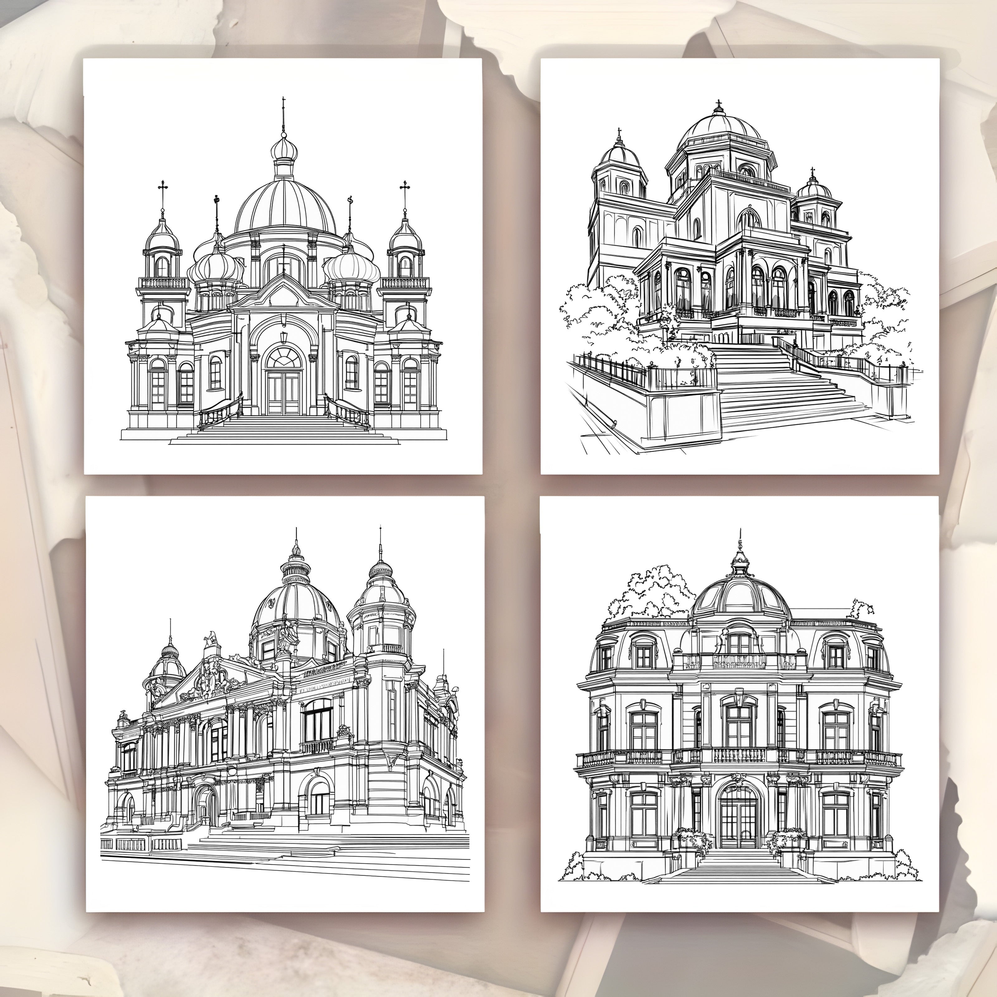 Deluxe Architectural Coloring Book Stress Relief Art for Adults & Teens