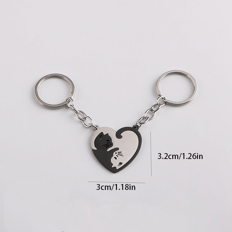 Cat Matching Keychain For Couples Friends Heart Keychains For Women Men