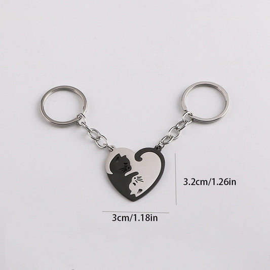 Cat Matching Keychain For Couples Friends Heart Keychains For Women Men