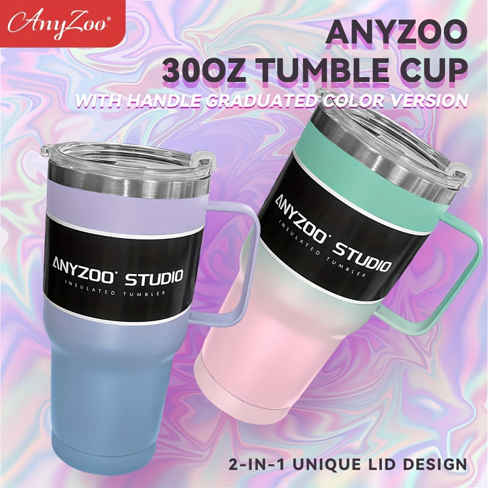 Anyzoo 30oz Water Cup With Lid & Straw Stainless Steel Insulated BPA-Free