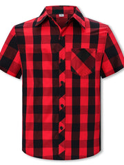 Boy's Casual Plaid Short Sleeve Button Down Shirt