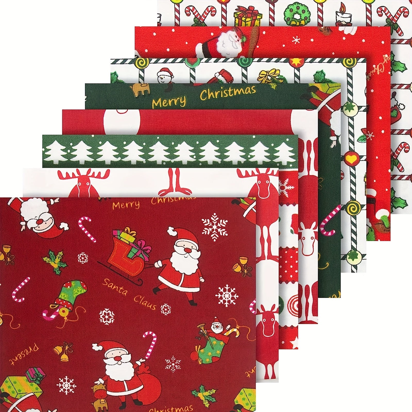 8pcs Christmas Quilting Cotton Craft Fabric Pre Cut Squares Sheets