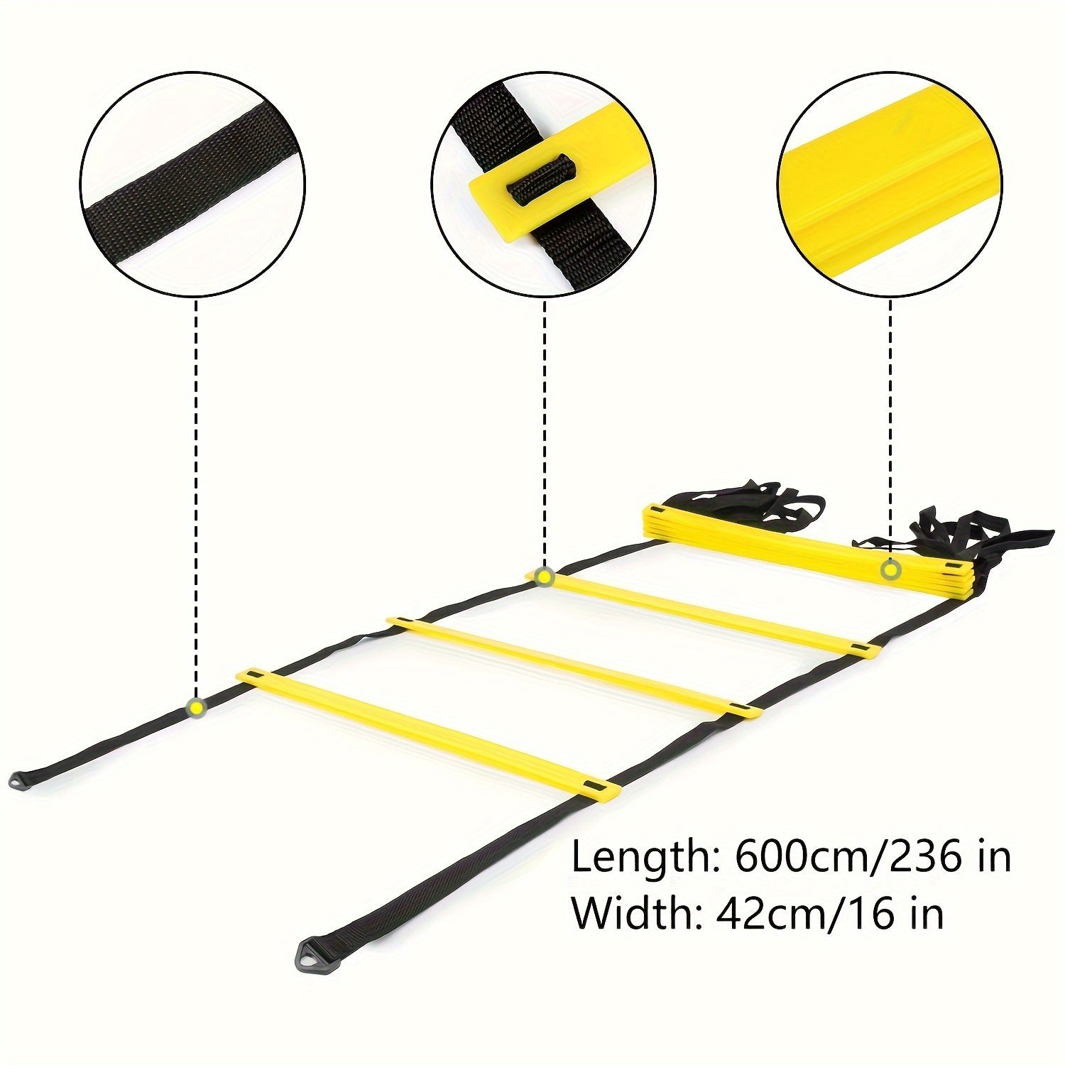 Speed Agility Ladder Set - 12 Rung Ladder, 6 Disc Cones, 4 Steel Stakes, Whistle