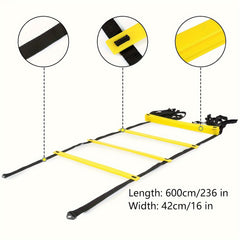Speed Agility Ladder Set - 12 Rung Ladder, 6 Disc Cones, 4 Steel Stakes, Whistle