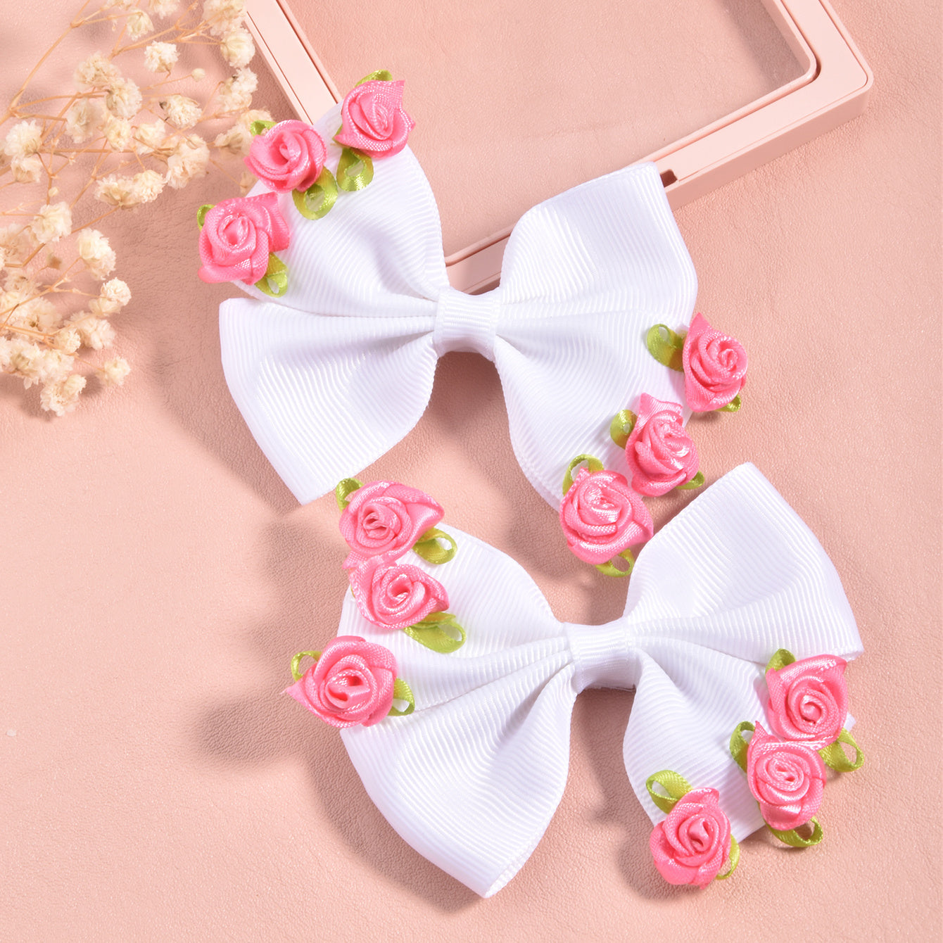 2pcs Bow Hair Clips & Rose Hairpins for Kids' Parties