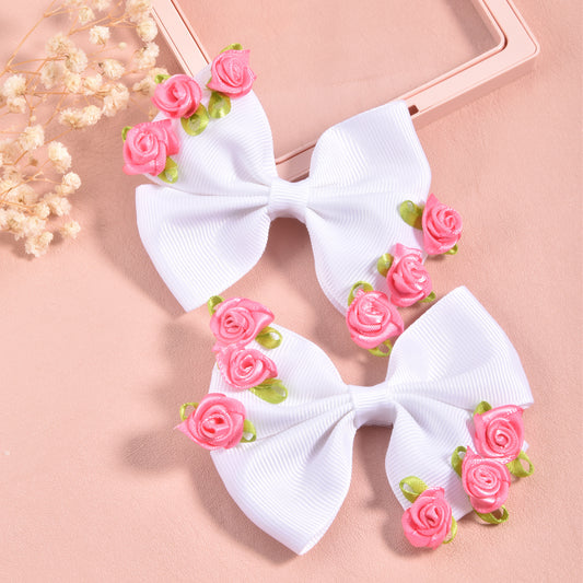 2pcs Bow Hair Clips & Rose Hairpins for Kids' Parties