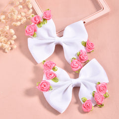 2pcs Bow Hair Clips & Rose Hairpins for Kids' Parties