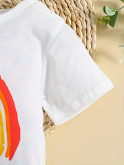 Baby Girls Cotton Short Sleeve Romper With Rainbow Print