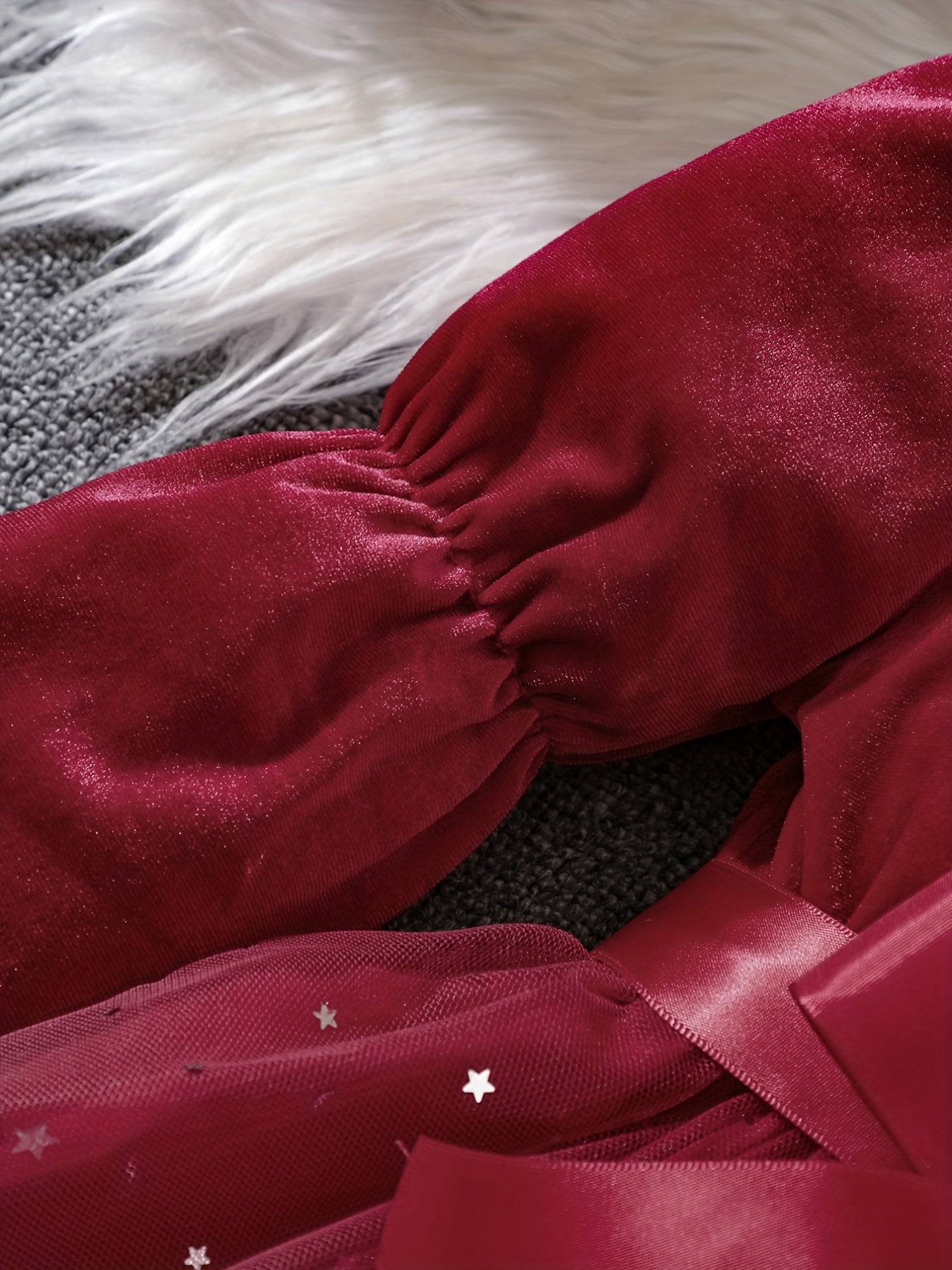 Girls' Christmas Velvet Princess Dress with Lace