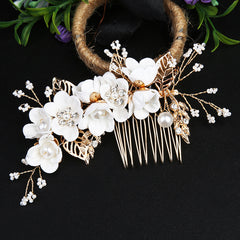 Golden Flower Leaf Hair Comb Pins Bridesmaids Brides Hairpins Headdress Wedding
