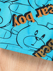 Bear Print Loose Short sleeved T shirt For Baby Boys