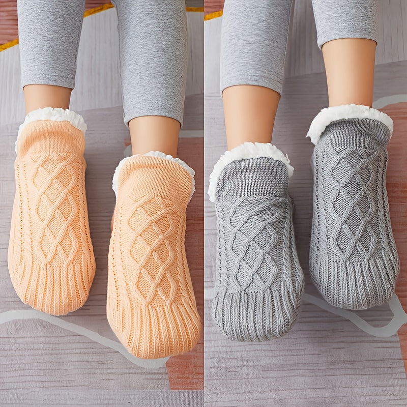 Warm Twist Slippers Socks Thick Knit Low Cut Ankle Socks