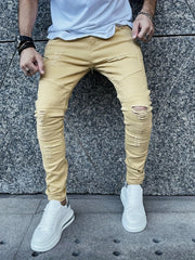 Slim Fit Ripped Jeans Men Casual Street Style High Stretch Denim Pants