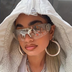 Y2K Rimless Sunglasses Gradient Lens Rhinestone Decor UV Blocking