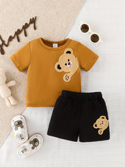 2pcs Bear Embroidery T-shirt & Shorts Set for Babies