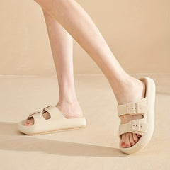 Women's Double Buckle Strap Slides Ultra Soft PVC Pillow Slides