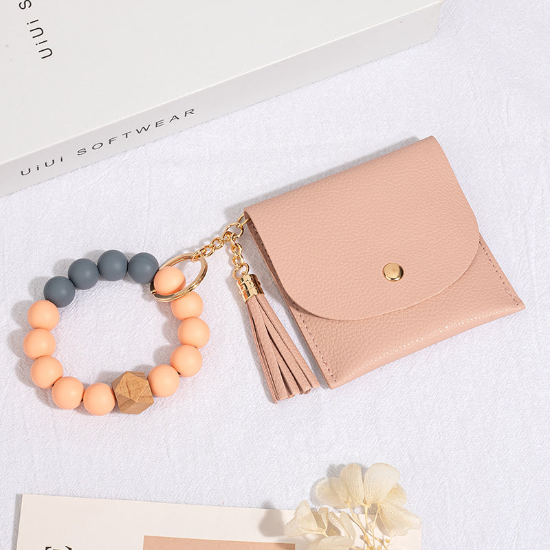 Multicolor Silicone Bead Bracelet Coin Purse Card Holder
