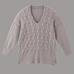 V-Neck Cable Knit Sweater - Long Sleeve Pullover Jumper