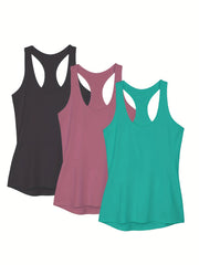 3pcs Racerback Workout Tank Tops Scoop Neck Gym Tops Women's Activewear