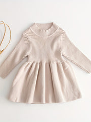 Baby Girls Pleated Knitted Sweater Dress Autumn Winter