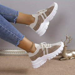 Women's Lace-Up Chunky Sneakers Letter Pattern Lightweight Casual Running Shoes